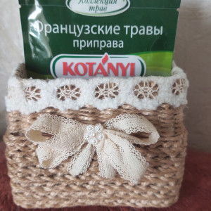 Коробочка под специи из картона и джута для кухни